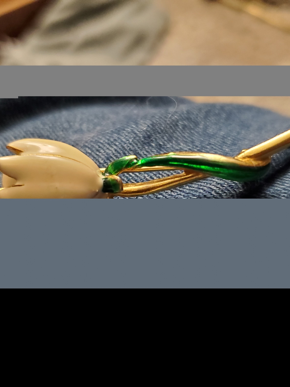 Vintage Gold-Tone Brooch with White Tulip and Green Enamel Stem